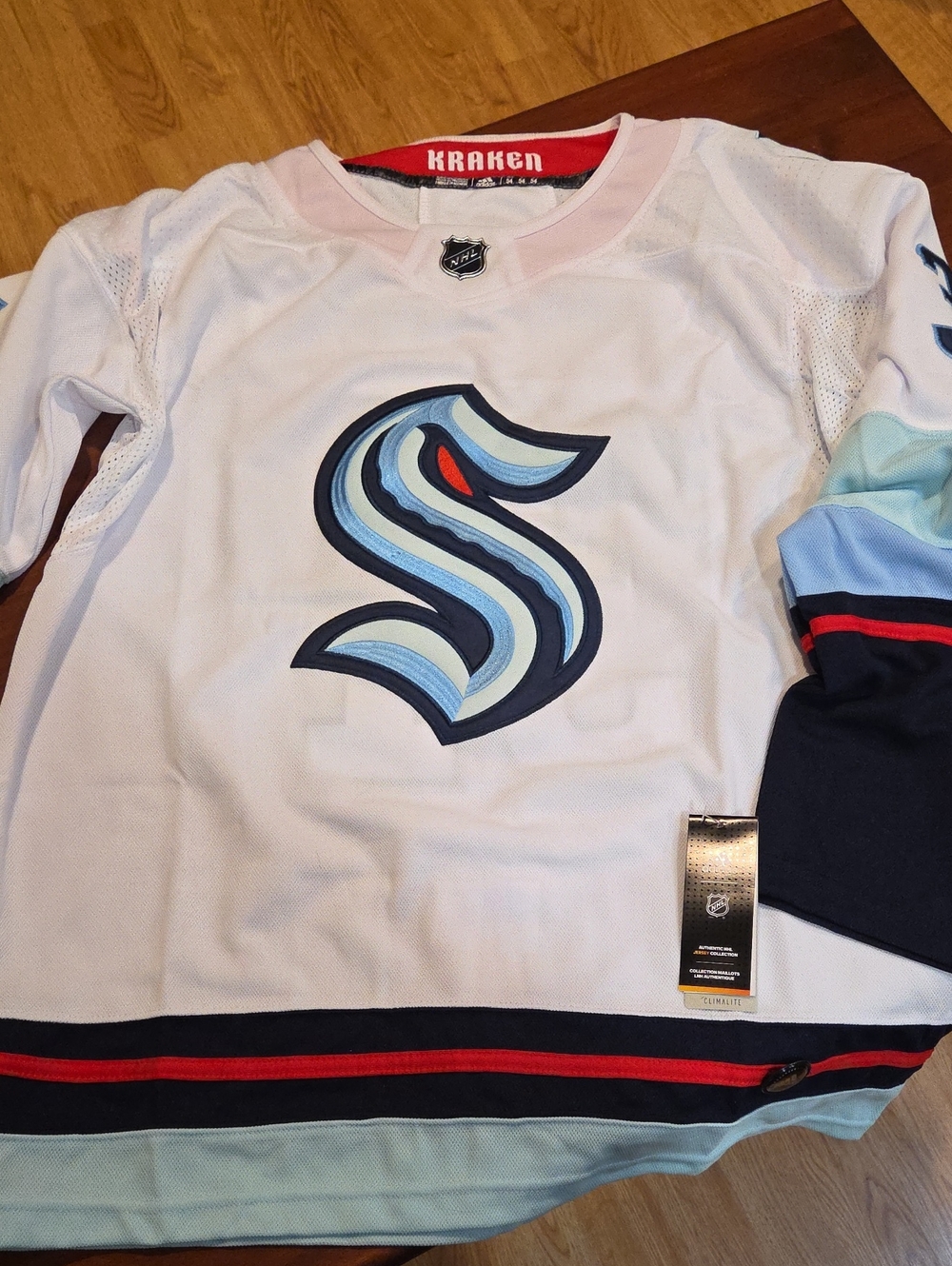 adidas Seattle Kraken 31 White, Navy & Light Blue Hockey Jersey
